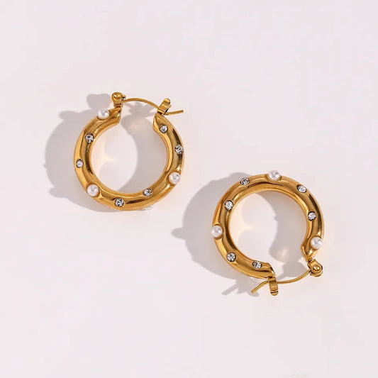 Pearl Studded Earrings Stainless Steel