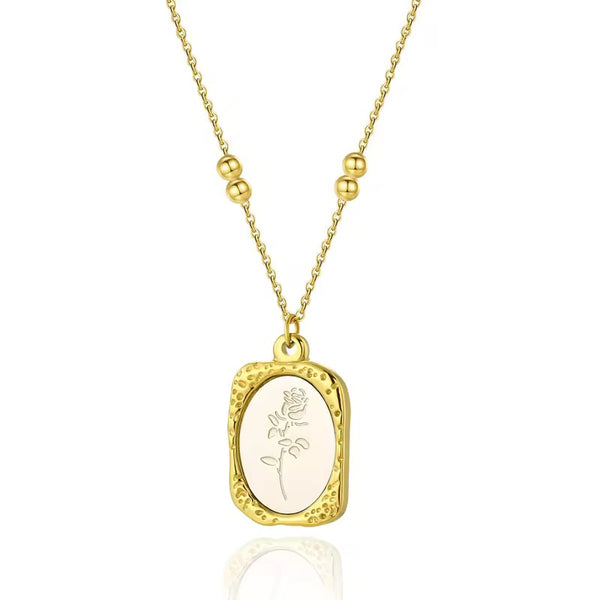 Gold Rose Beaded Chain Necklace Stainless Steel