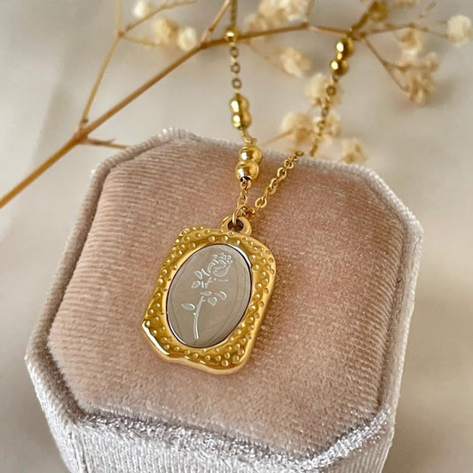 Gold Rose Beaded Chain Necklace Stainless Steel